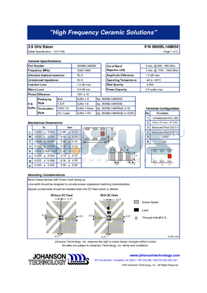 3600BL14M050 datasheet - 3.6 GHz Balun