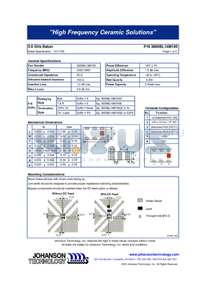 3600BL14M100 datasheet - 3.6 GHz Balun