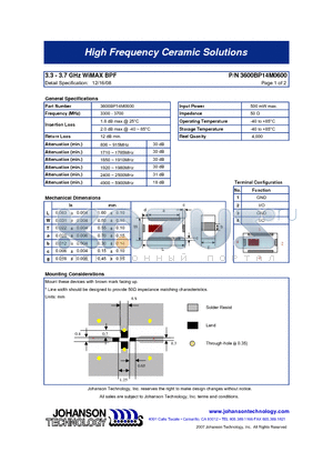 3600BP14M0600 datasheet - 3.3 - 3.7 GHz WiMAX BPF