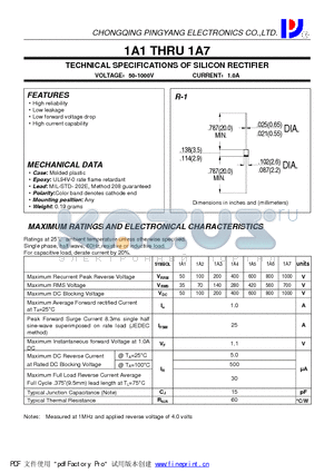 1A1 datasheet - TECHNICAL SPECIFICATIONS OF SILICON RECTIFIER