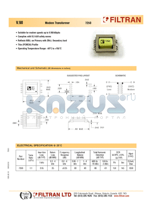 7250 datasheet - V.90 Modem Transformer