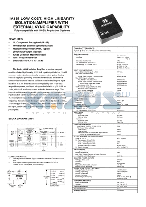 1A184 datasheet - IA184 LOW-COST, HIGH-LINEARITY ISOLATION AMPLIFIER