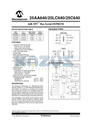 25C640 datasheet - 64K SPI Bus Serial EEPROM
