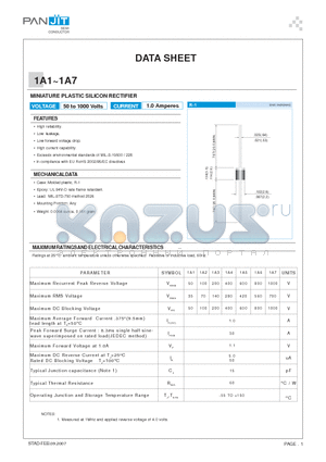 1A1_07 datasheet - MINIATURE PLASTIC SILICON RECTIFIER