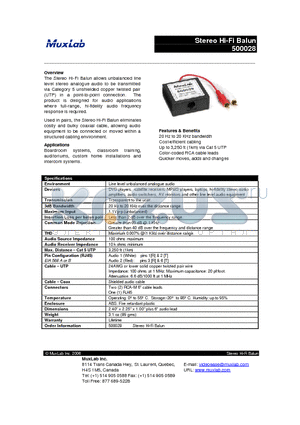 500028 datasheet - Stereo Hi-Fi Balun