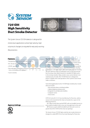 7251DHA datasheet - High Sensitivity Duct Smoke Detector