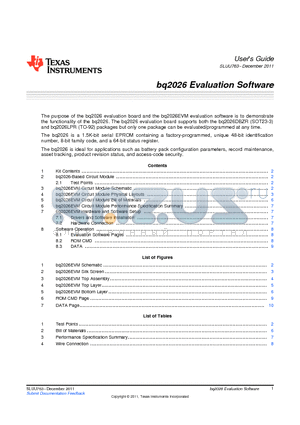 5001 datasheet - bq2026 Evaluation Software