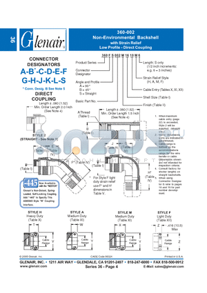 360AA002M16 datasheet - Non-Environmental Backshell