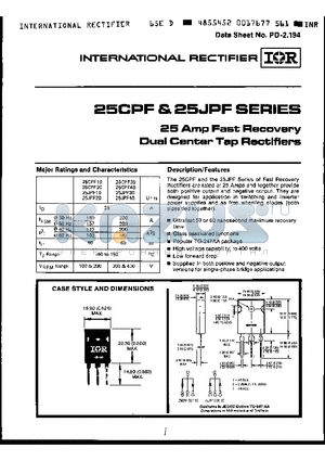 25CPF10 datasheet - 25Amp Fast Recovery Dual Center Tap Rectifiers