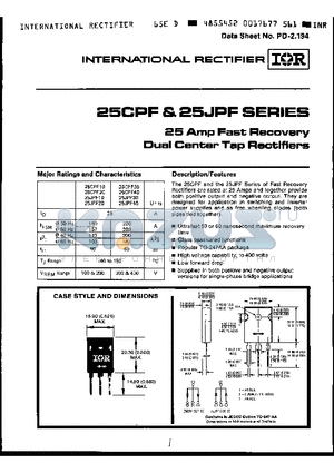 25CPF20 datasheet - 25Amp Fast Recovery Dual Center Tap Rectifiers