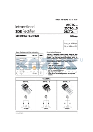 25CTQ datasheet - SCHOTTKY RECTIFIER