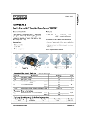 9926A datasheet - Dual N-Channel 2.5V Specified PowerTrench MOSFET