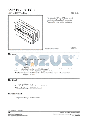 99414-0016T datasheet - Pak 100 PCB 100  100 Two Row