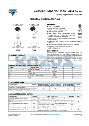 25CTQ035-1PBF datasheet - Schottky Rectifier, 2 x 15 A