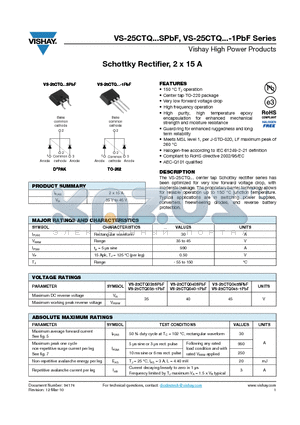 25CTQ035STRLPBF datasheet - Schottky Rectifier, 2 x 15 A