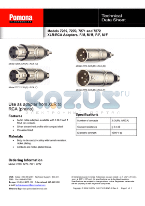 7269 datasheet - XLR/RCA Adapters, F/M, M/M, F/F, M/F