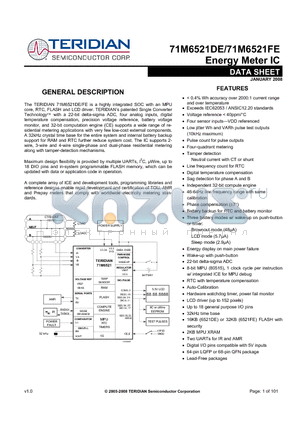 71M6521DE-IMR/F datasheet - Energy Meter IC