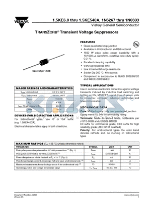 1.5KE6.8A-54 datasheet - TRANSZORB Transient Voltage Suppressors