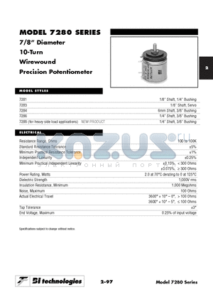 7280 datasheet - 7/8 Diameter 10-Turn Wirewound Precision Potentiometer