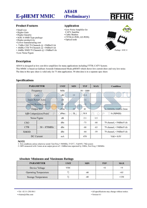 AE618 datasheet - E-pHEMT MMIC