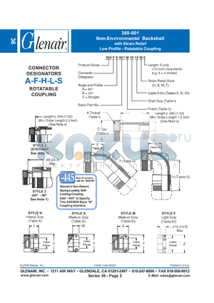 360FS001M16 datasheet - Non-Environmental Backshell