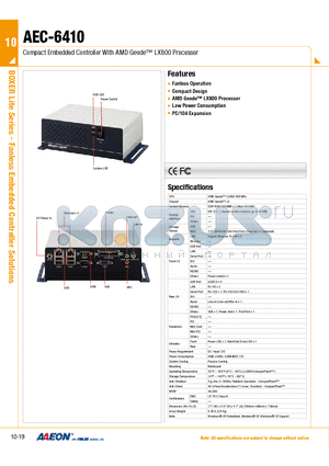 AEC-6410 datasheet - Compact Embedded Controller With AMD Geode LX800 Processor