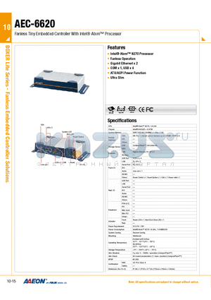 AEC-6620 datasheet - Fanless Tiny Embedded Controller With Intel Atom Processor