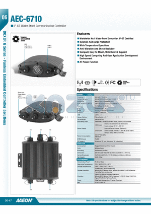 AEC-6710 datasheet - Worldwide No.1 Water Proof Controller: IP-67 Certified