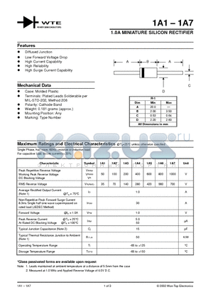 1A3-T3 datasheet - 1.0A MINIATURE SILICON RECTIFIER