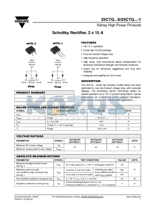 25CTQ040-1TRR datasheet - Schottky Rectifier, 2 x 15 A
