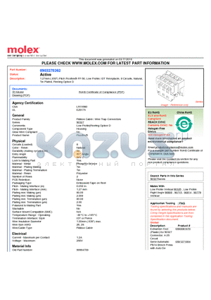 99994709 datasheet - 1.27mm (.050) Pitch Picoflex^ PF-50, Low Profile, IDT Receptacle, 8 Circuits, Natural, Tin Plated, Reeling Option D