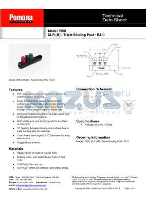 7288 datasheet - XLR (M) / Triple Binding Post / RJ11