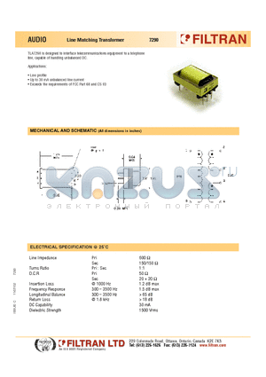 7290 datasheet - AUDIO Line Matching Transformer