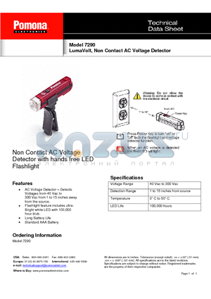 7290 datasheet - LumaVolt, Non Contact AC Voltage Detector
