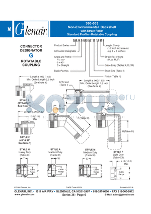 360GH003G17 datasheet - Non-Environmental Backshell