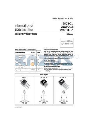 25CTQ045-1 datasheet - SCHOTTKY RECTIFIER