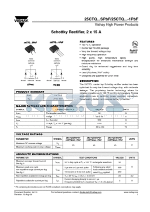 25CTQ045-1PBF datasheet - Schottky Rectifier, 2 x 15 A