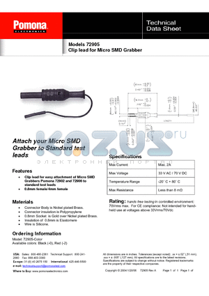 72905 datasheet - Clip lead for Micro SMD Grabber