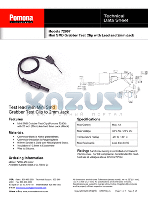 72907 datasheet - Mini SMD Grabber Test Clip with Lead and 2mm Jack