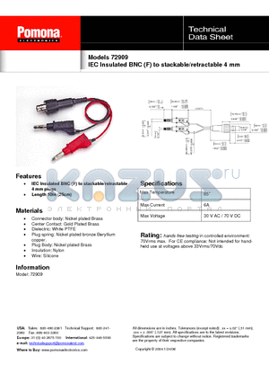 72909 datasheet - IEC Insulated BNC (F) to stackable/retractable 4 mm