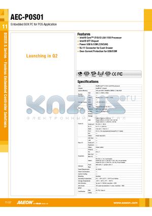 AEC-POS01 datasheet - Intel^ Core i7/i5/i3 LGA 1155 Processor, Intel^ Q77 Chipset