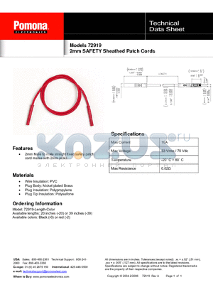 72919 datasheet - 2mm SAFETY Sheathed Patch Cords