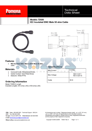 72926 datasheet - IEC Insulated BNC Male 50 ohm Cable