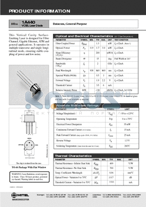 1A440 datasheet - VCSEL Laser Diode(Datacom, General Purpose)