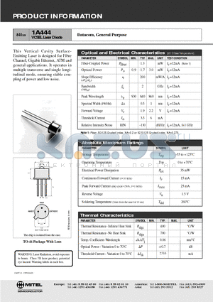 1A444 datasheet - VCSEL Laser Diode(Datacom, General Purpose)