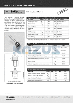 1A466 datasheet - Resonant Cavity LED(Datacom, General Purpose)