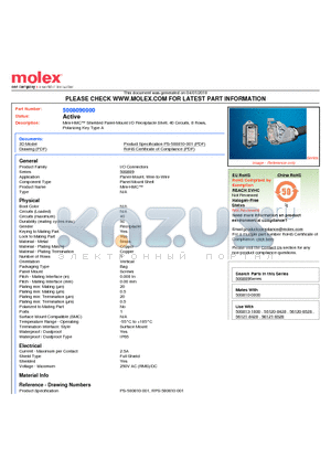 500809-0000 datasheet - Mini-HMC Shielded Panel-Mount I/O Receptacle Shell, 40 Circuits, 8 Rows, Polarizing Key Type A