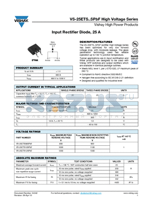 25ETS08SPBF datasheet - Input Rectifier Diode, 25 A
