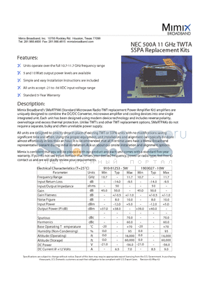 500A datasheet - Units operate over the full 10.7-11.7 GHz frequency range