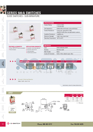 500ASSP1M2RE datasheet - SLIDE SWITCHES - SUB-MINIATURE